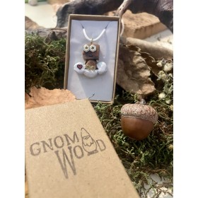 Ciondolo ROBOT nuvola con cuore GnomoWood - legno ciliegio con cuore - fatto a mano - confezione regalo