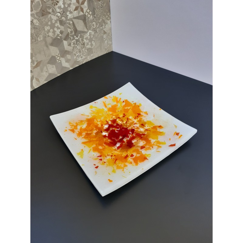 Piatto Decorativo In Vetro Mars – Rosso E Oro – 9,5 X 9,5 Cm – Idea Regalo Originale Per La Casa