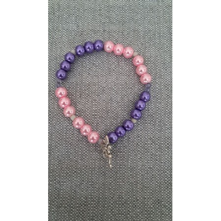 Bracciale handmade perle rosa e viola con ciondolo fatina